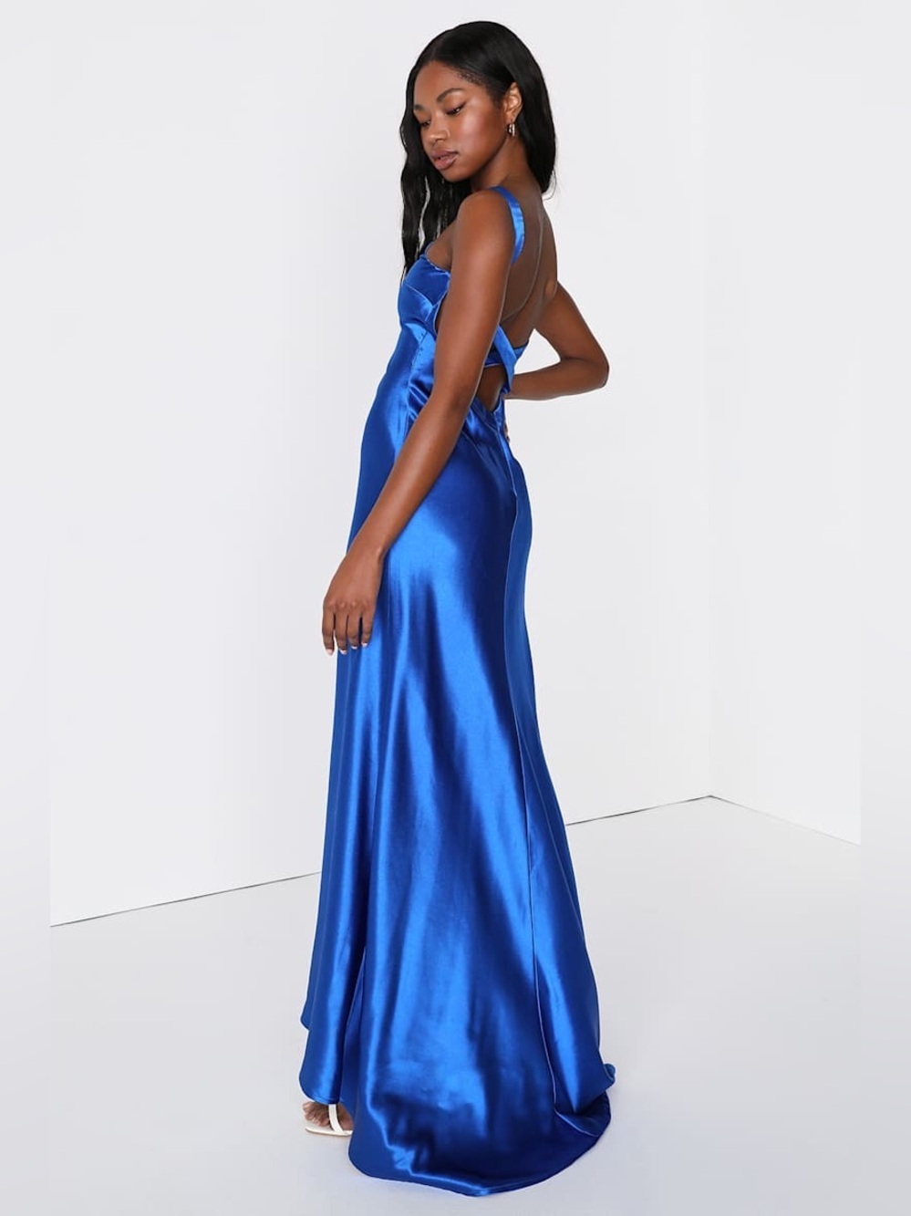 Lulus Perfectly Classy Royal Blue Satin Strappy Maxi Dress - Picture 2 of 8